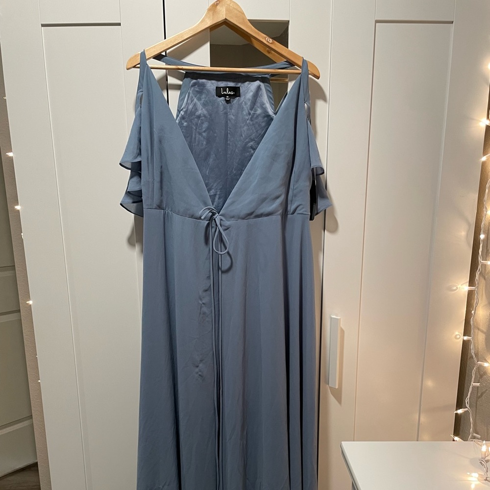 Blue Off the Shoulder Dress.